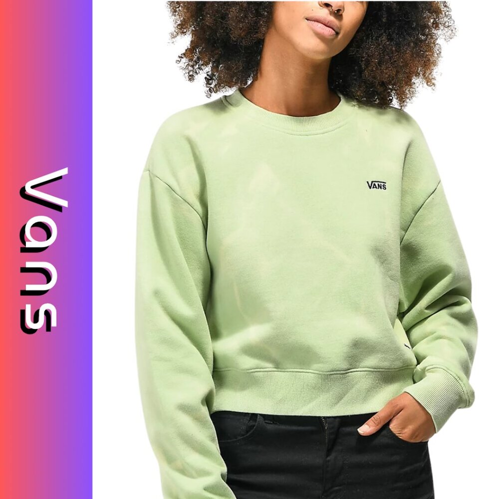 Vans Green Water Wash Crop Crewneck Sweatshirt